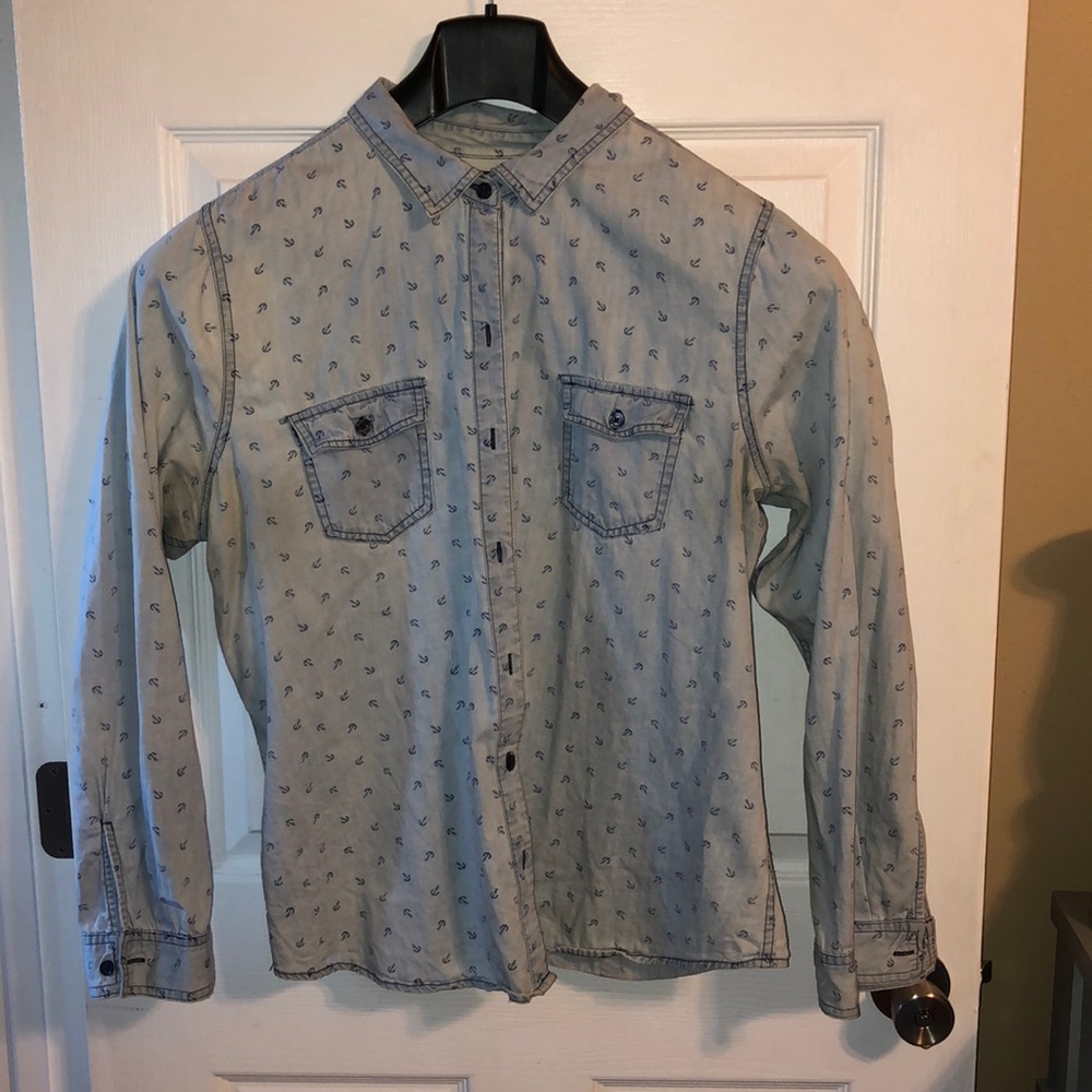 Light blue chambray button up with anchors